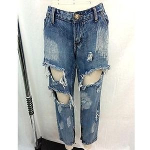 ONE TEASPOON Distressed Zip Ankle Straight Leg